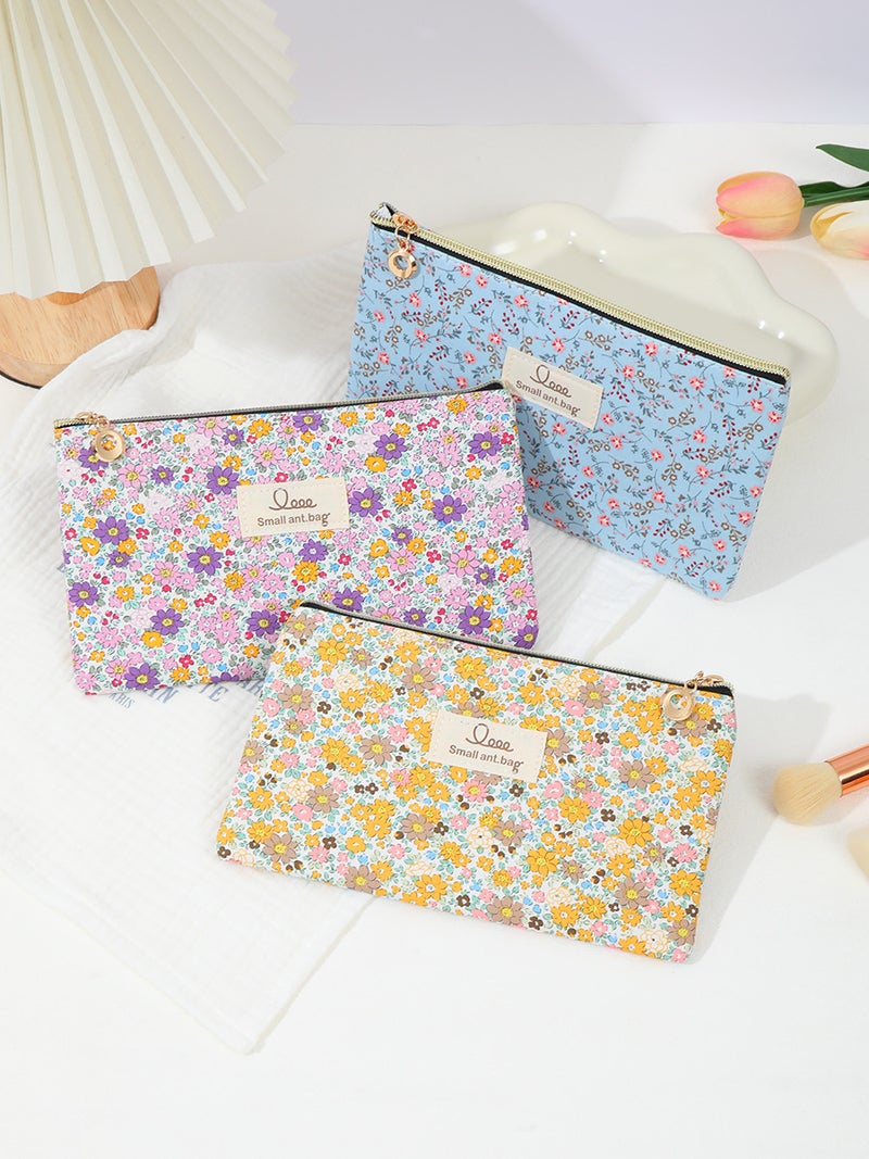 New Style Women'S Floral Cosmetic Bag, Small Fresh Floral Toiletry Bag, Portable Zipper Makeup Storage Bag - Image 2